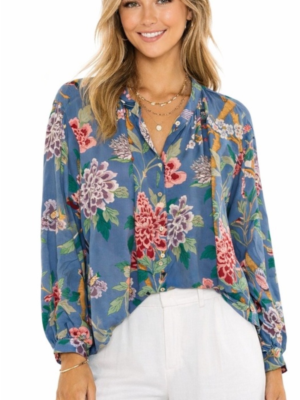 GP & J Baker x H&M Floral Bird Print Blouse Blue Size‎ 6
